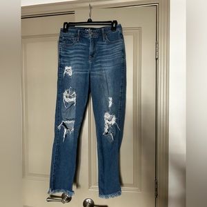 Hollister frayed bottom high waisted distressed mom jeans